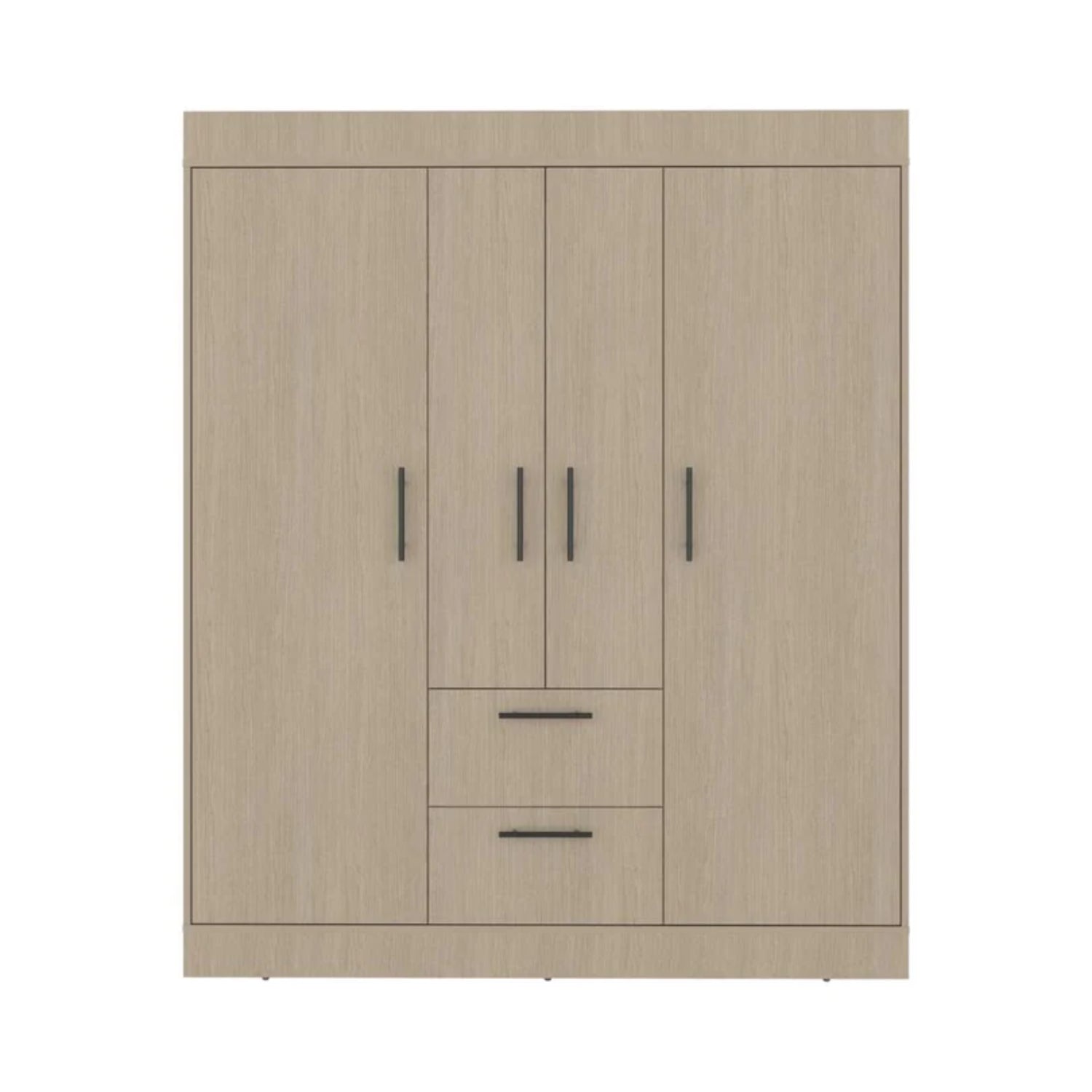 armario beige frontal con puertas y cajones, ideal para almacenamiento
